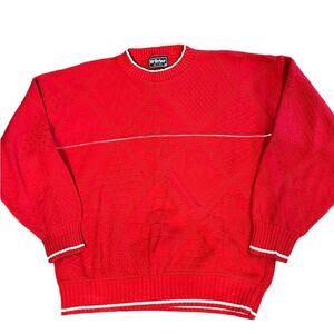 Vintage McBriar Mens Red Cotton Diamond Pattern Sweater Made in the USA Large
